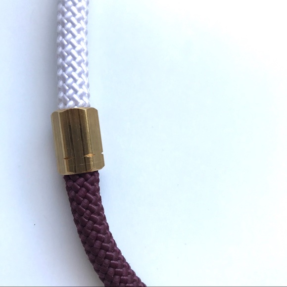 White + burgundy statement necklace with hexagonal brass pieces - Picture 3 of 4